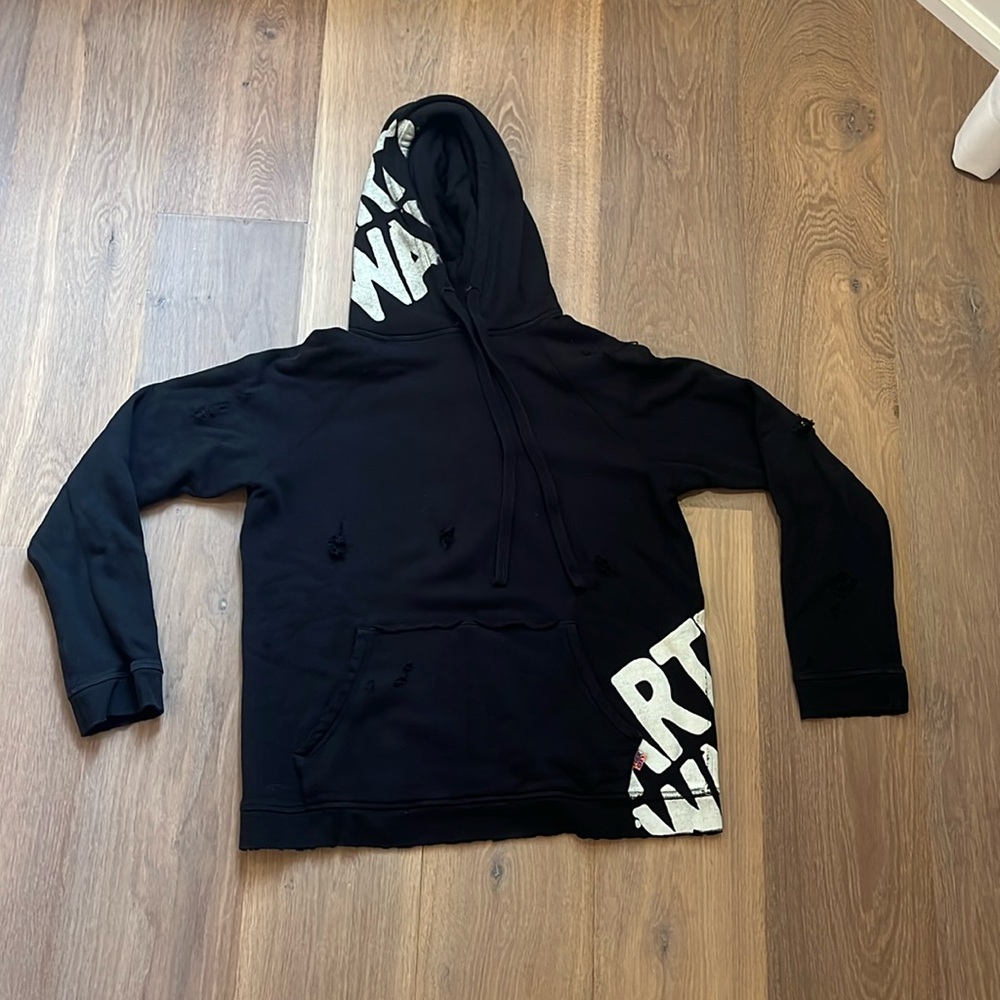 Free City black distressed hoodie. True to size. Terry cloth.